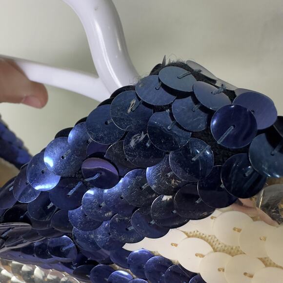 Vintage Sequin Shirt Womens Small Blue Silver Striped Wool Hong Kong 60s - Picture 4 of 12